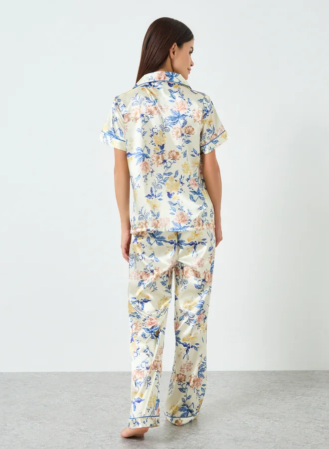 Take Two  Women Floral Printed Short Sleeve Shirt and Pyjama Set for Women | Best Price UAE